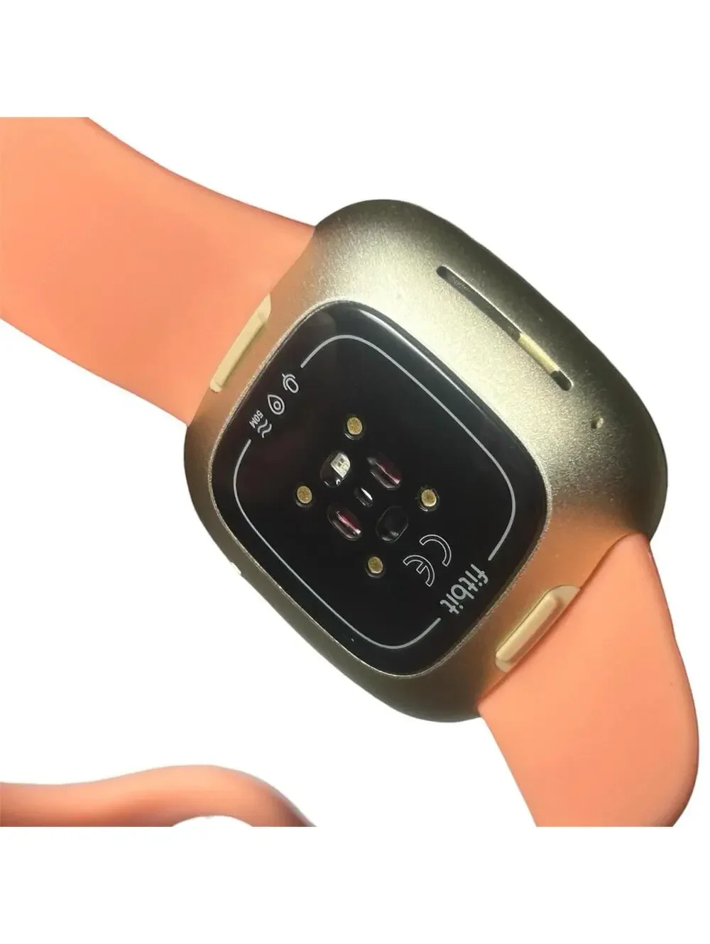 Fitbit Versa 3 40 mm Pink Rubber Case with Gold Aluminum Band GPS Smartwatch NEW